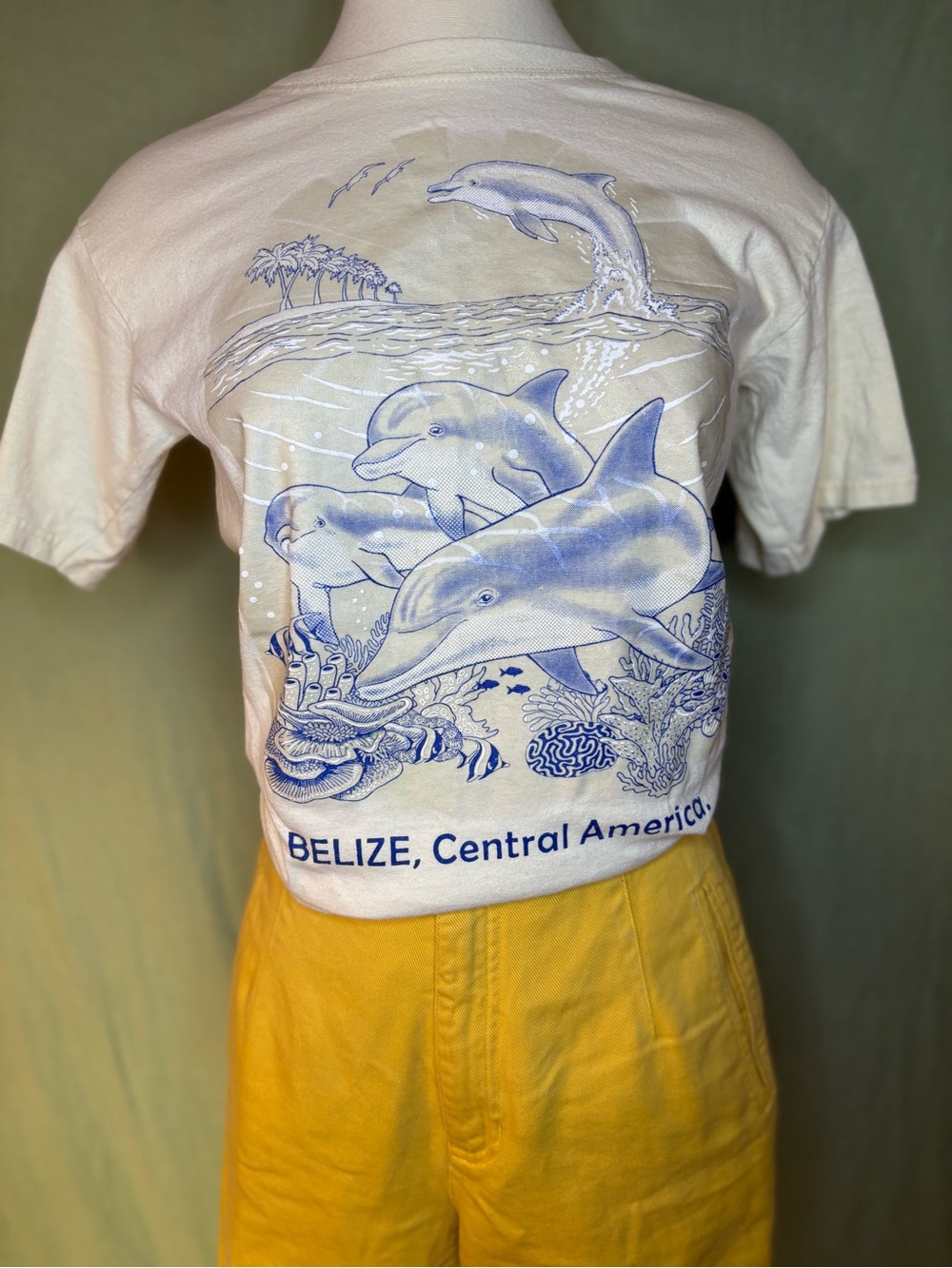 Vintage Dolphins & Underwater Scene Graphic Tee 100% Cotton
